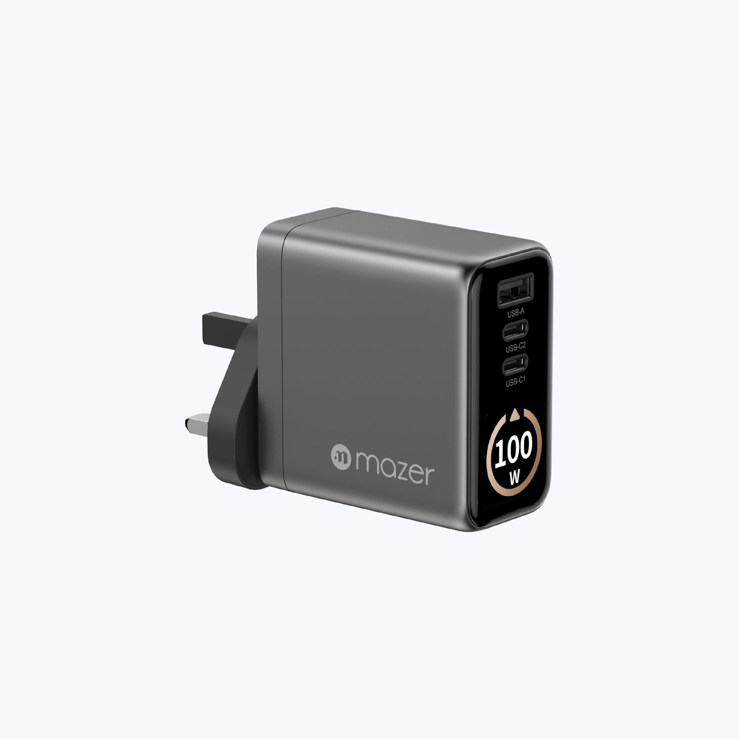 AiPrestigeGaN 100W Gan Wall Charger Ai Display with Travel Pins (3 Ports)