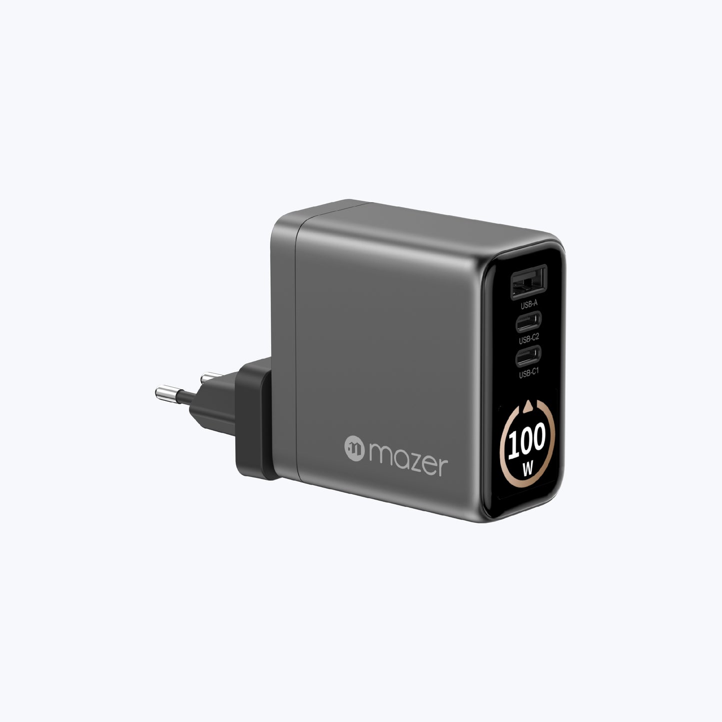 AiPrestigeGaN 100W Gan Wall Charger Ai Display with Travel Pins (3 Ports)