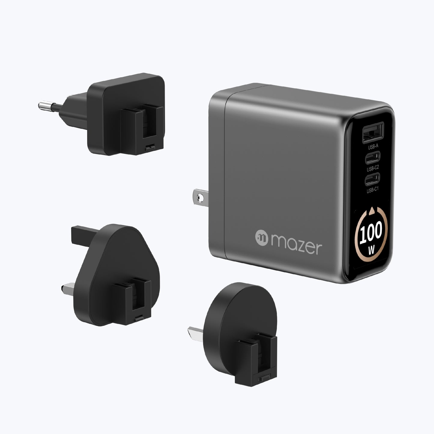 AiPrestigeGaN 100W Gan Wall Charger Ai Display with Travel Pins (3 Ports)
