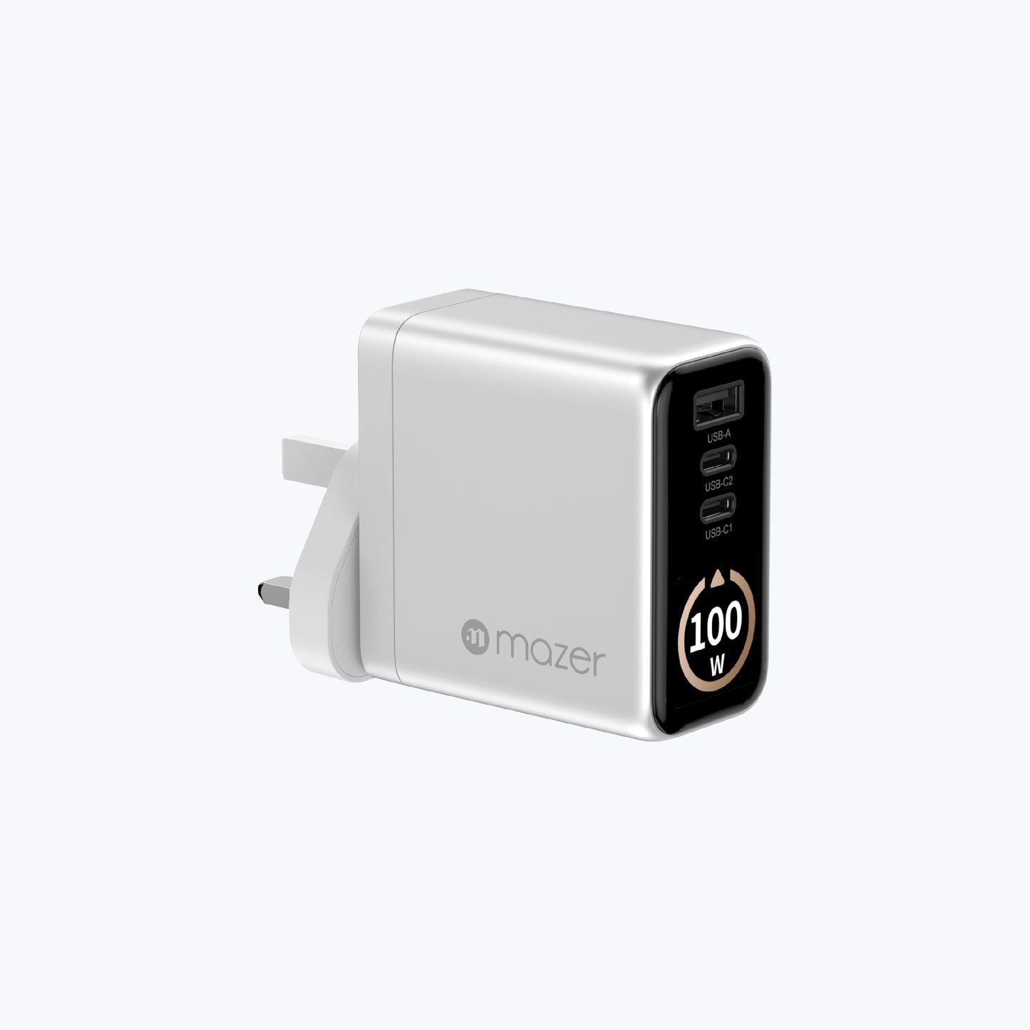 AiPrestigeGaN 100W Gan Wall Charger Ai Display with Travel Pins (3 Ports)