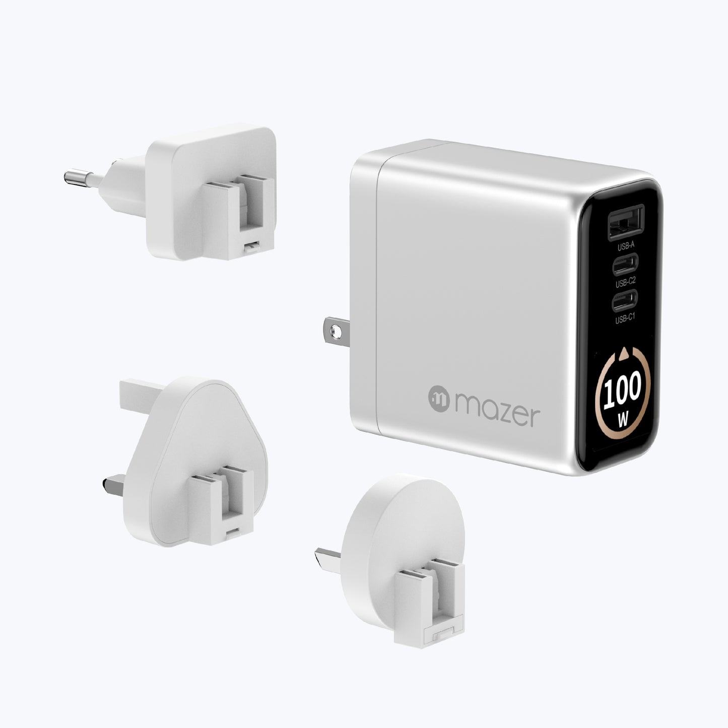 AiPrestigeGaN 100W Gan Wall Charger Ai Display with Travel Pins (3 Ports)