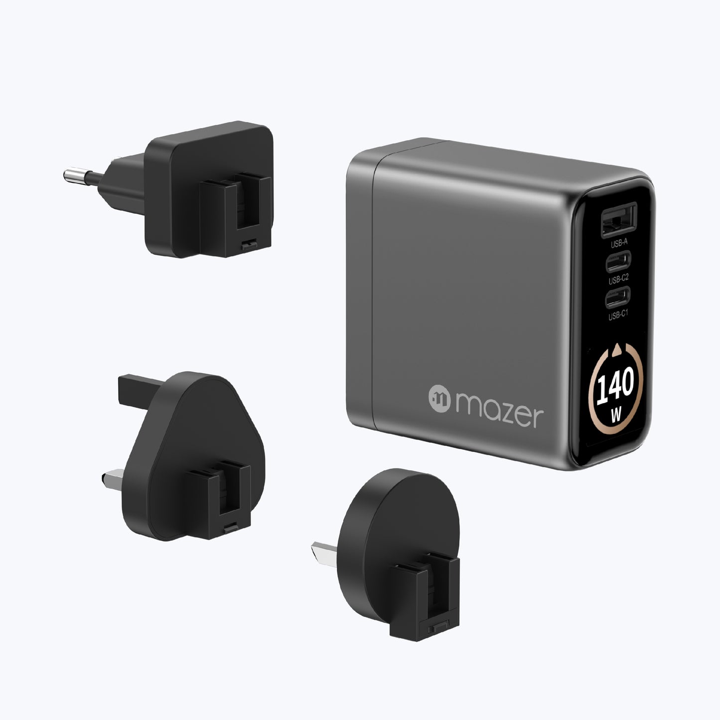AiPrestigeGaN 140W Gan Wall Charger Ai Display with Travel Pins (3 Ports)