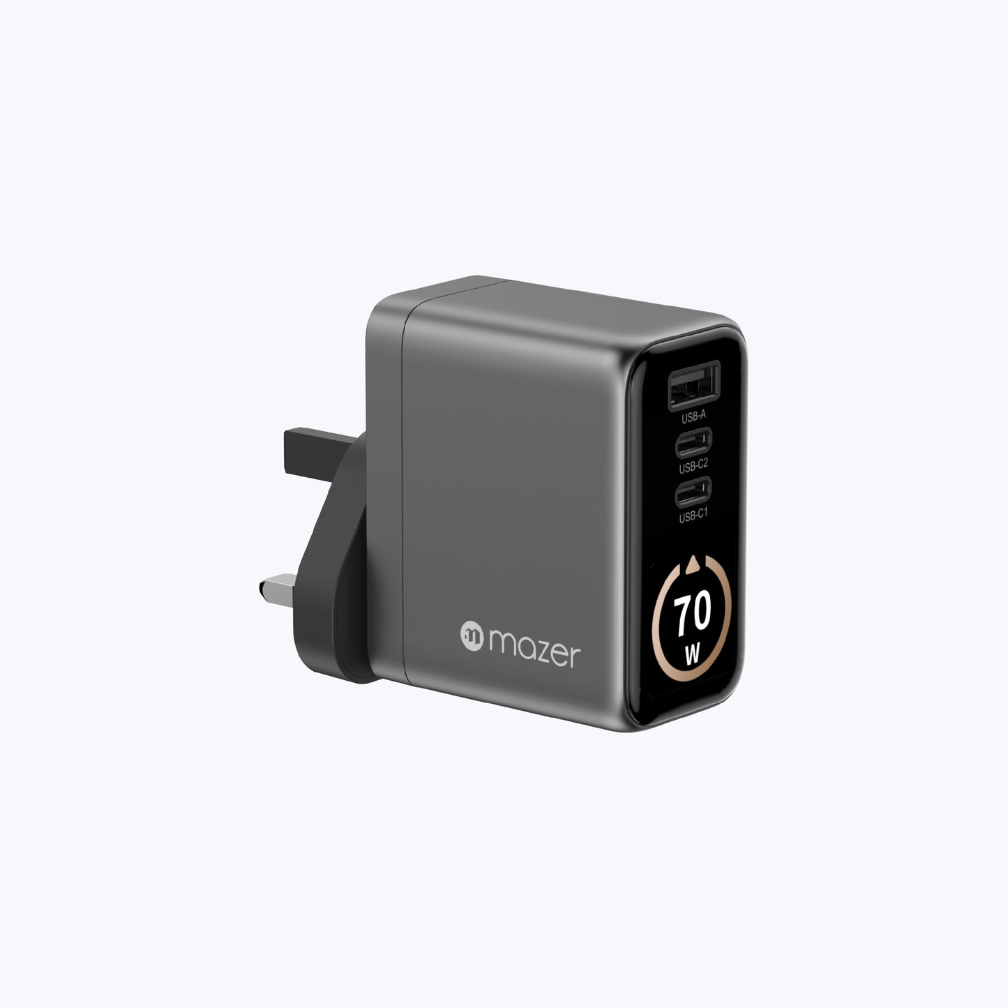 AiPrestigeGaN 70W Gan Wall Charger Ai Display with Travel Pins (3 Ports)