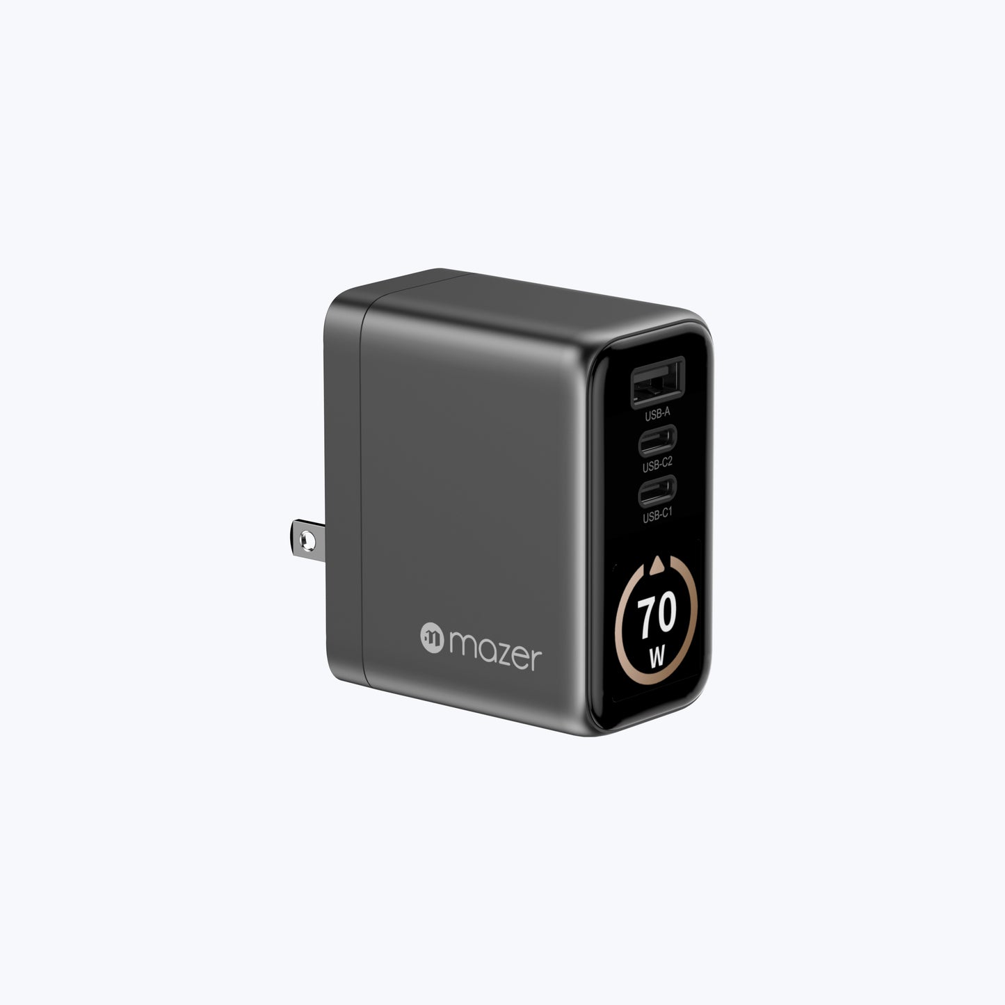AiPrestigeGaN 70W Gan Wall Charger Ai Display with Travel Pins (3 Ports)