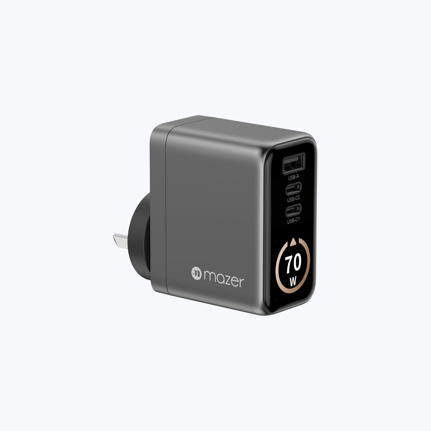 AiPrestigeGaN 70W Gan Wall Charger Ai Display with Travel Pins (3 Ports)