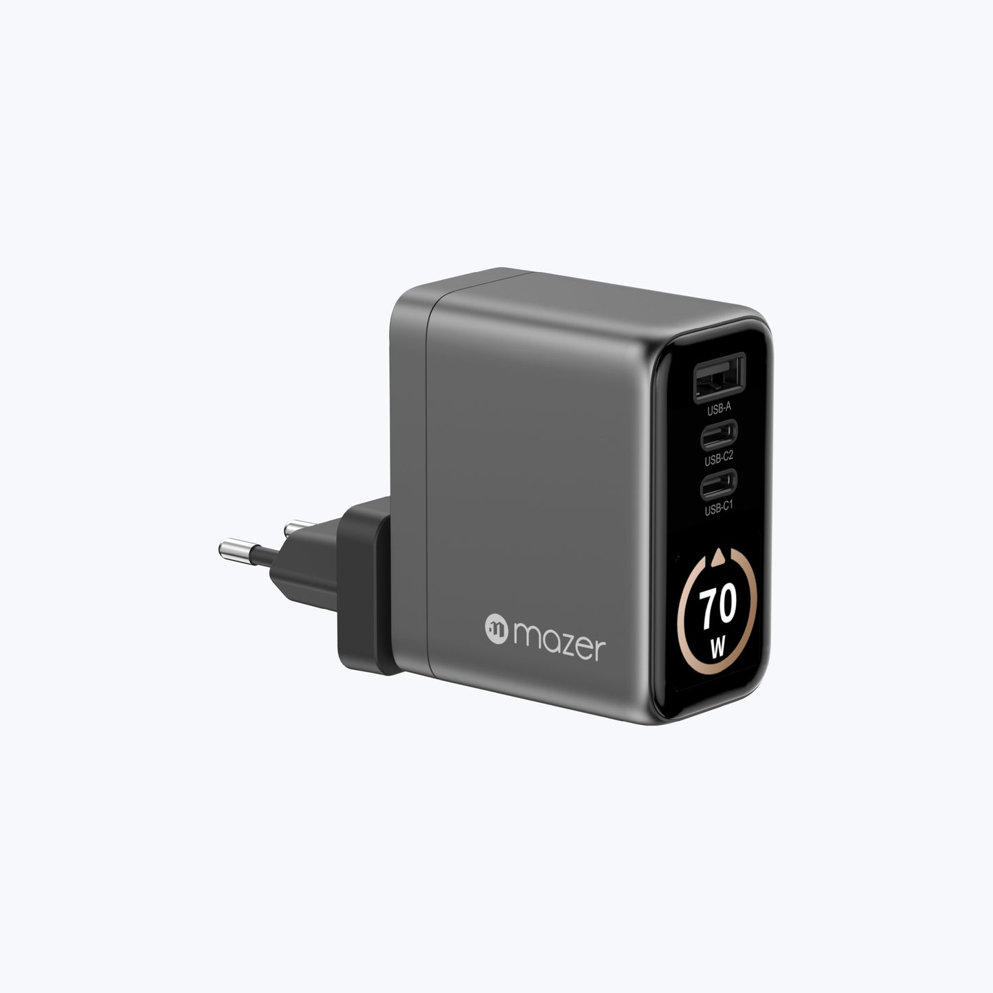 AiPrestigeGaN 70W Gan Wall Charger Ai Display with Travel Pins (3 Ports)