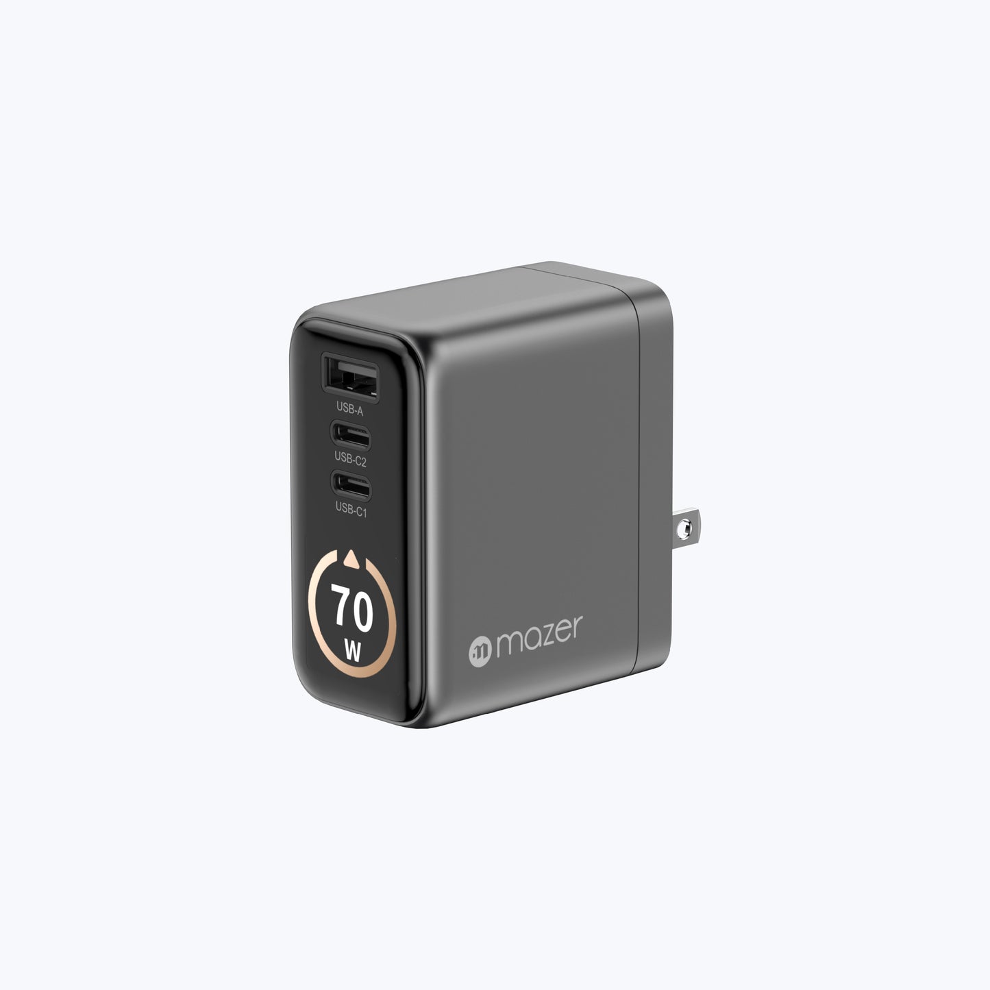 AiPrestigeGaN 70W Gan Wall Charger Ai Display with Travel Pins (3 Ports)