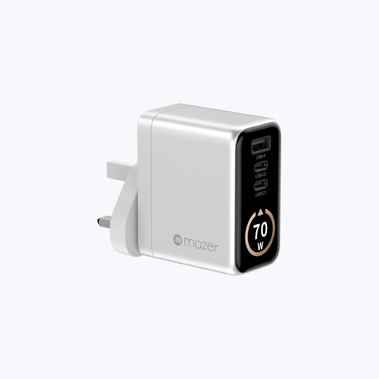 AiPrestigeGaN 70W Gan Wall Charger Ai Display with Travel Pins (3 Ports)