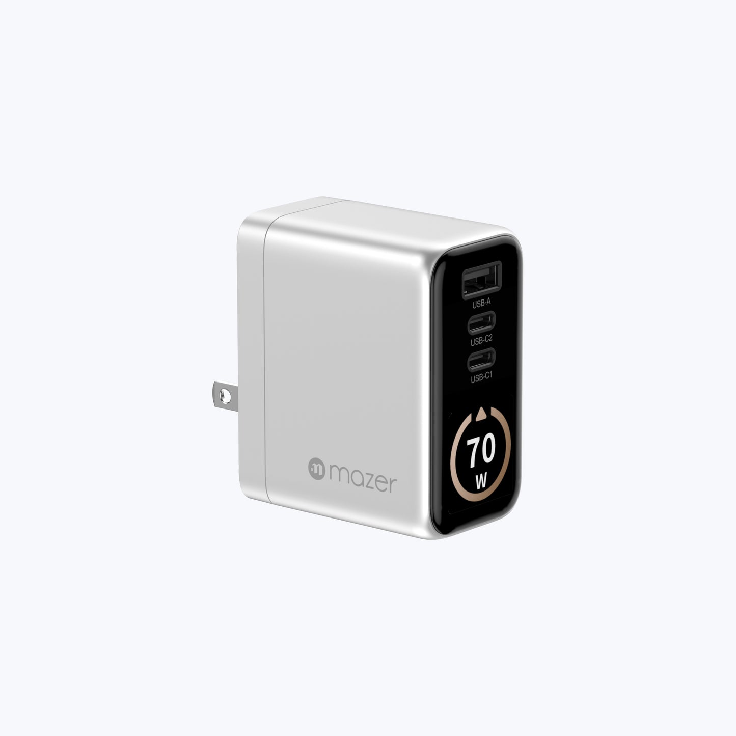 AiPrestigeGaN 70W Gan Wall Charger Ai Display with Travel Pins (3 Ports)