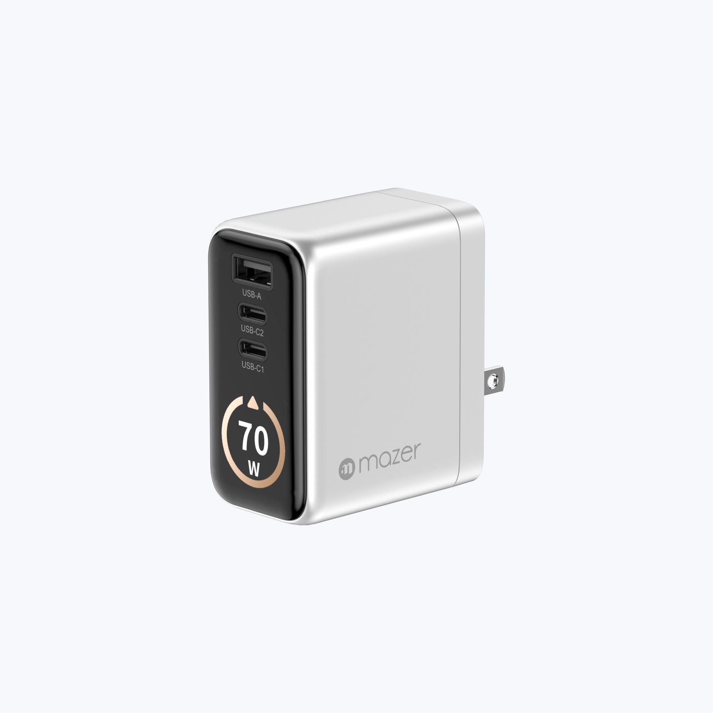 AiPrestigeGaN 70W Gan Wall Charger Ai Display with Travel Pins (3 Ports)