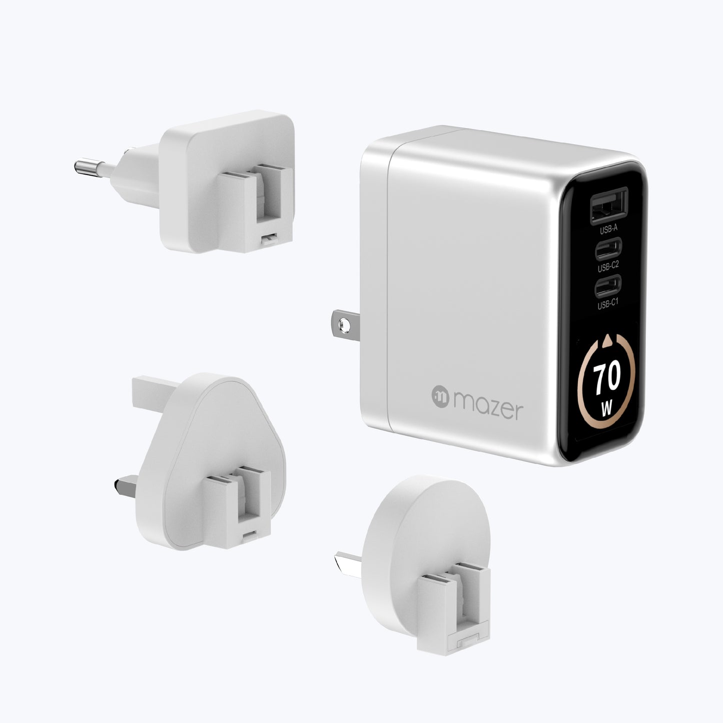 AiPrestigeGaN 70W Gan Wall Charger Ai Display with Travel Pins (3 Ports)