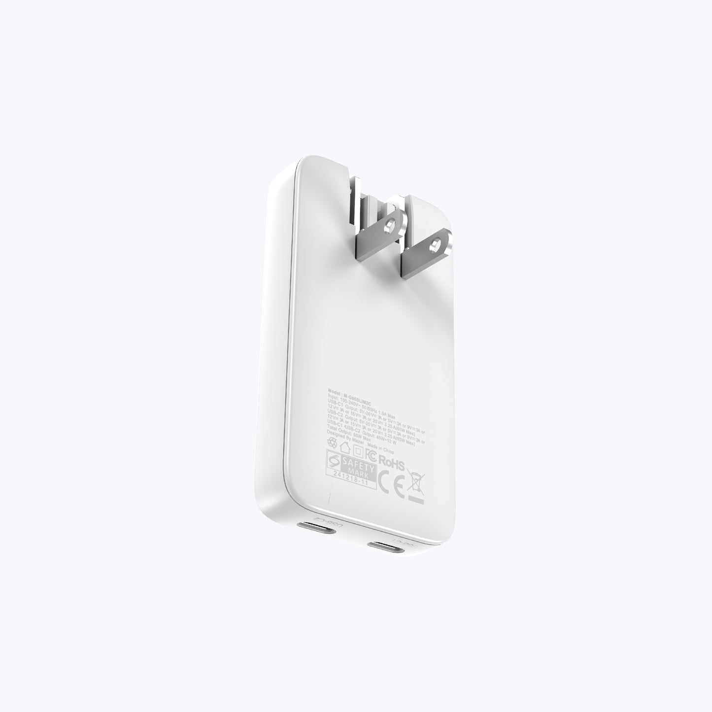 GaNPrestige Slim 2C 65W GaN Wall Charger With Travel Pins (2 Ports)