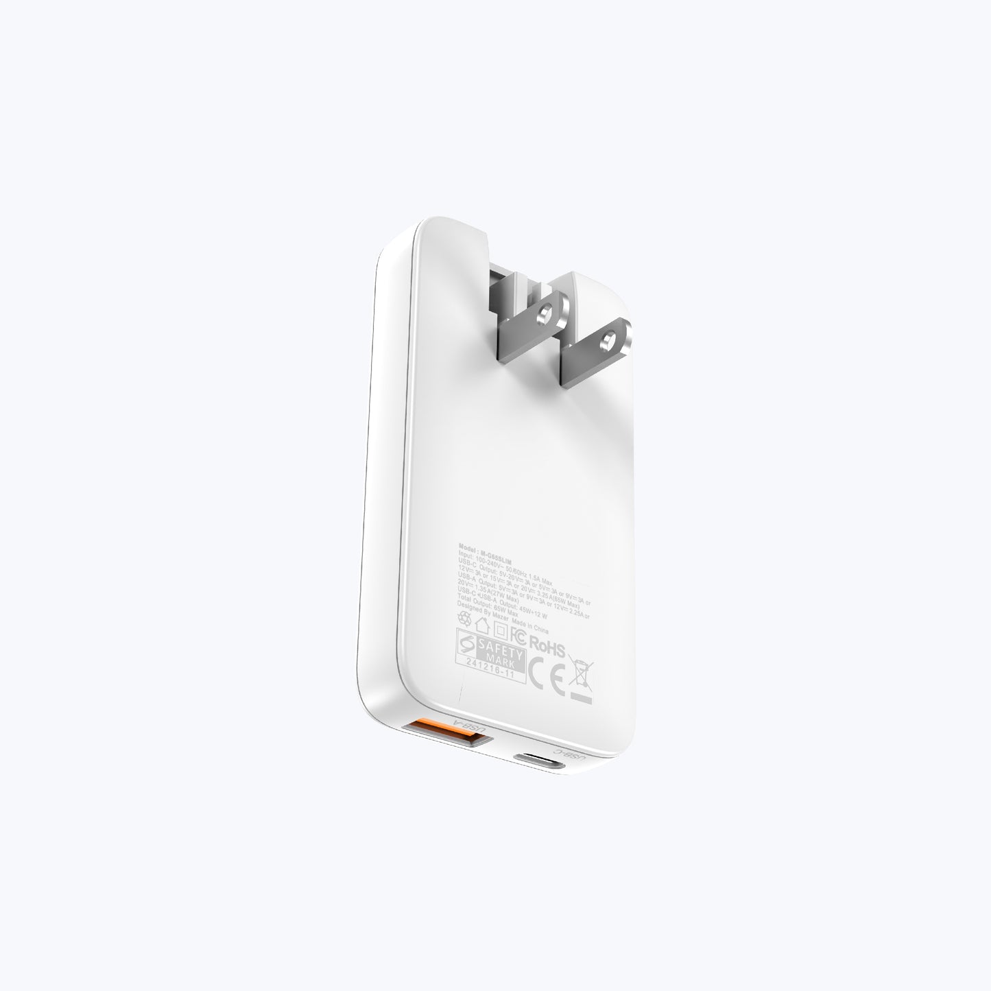 GaNPrestige Slim 65W GaN Wall Charger With Travel Pins (2 Ports)