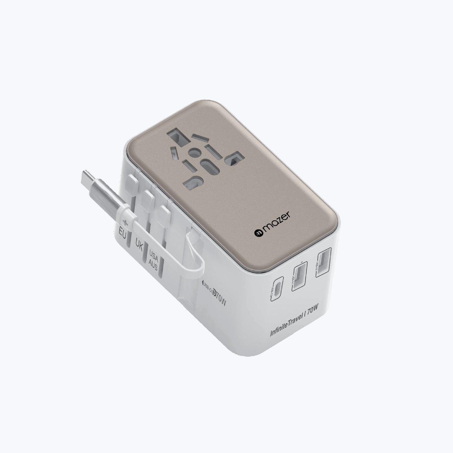 Infinite Travel PD70W Gan Universal Travel Charger With Built-in USB C Cable