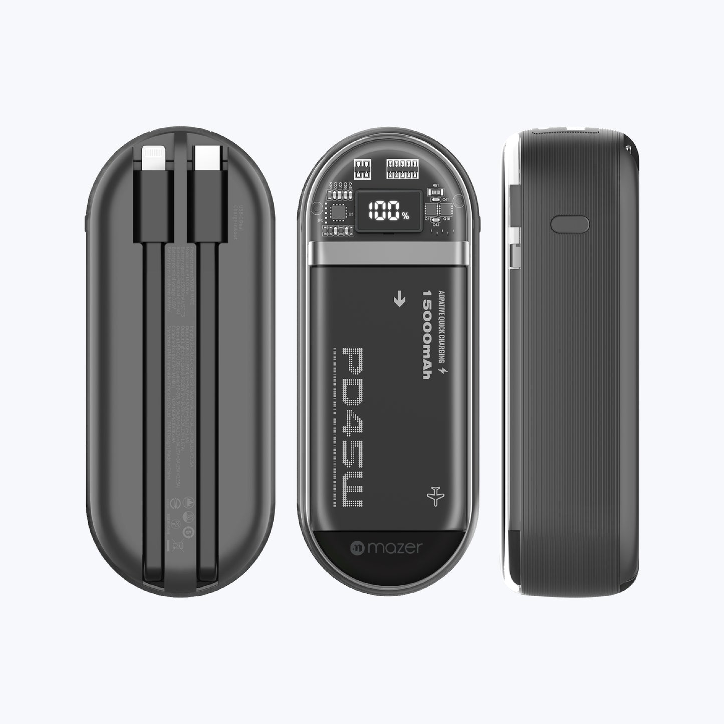 PowerCharge Link 1545 15000mAh PD45W (Built-in Dual USB-C + Lightning Cables) Power Bank