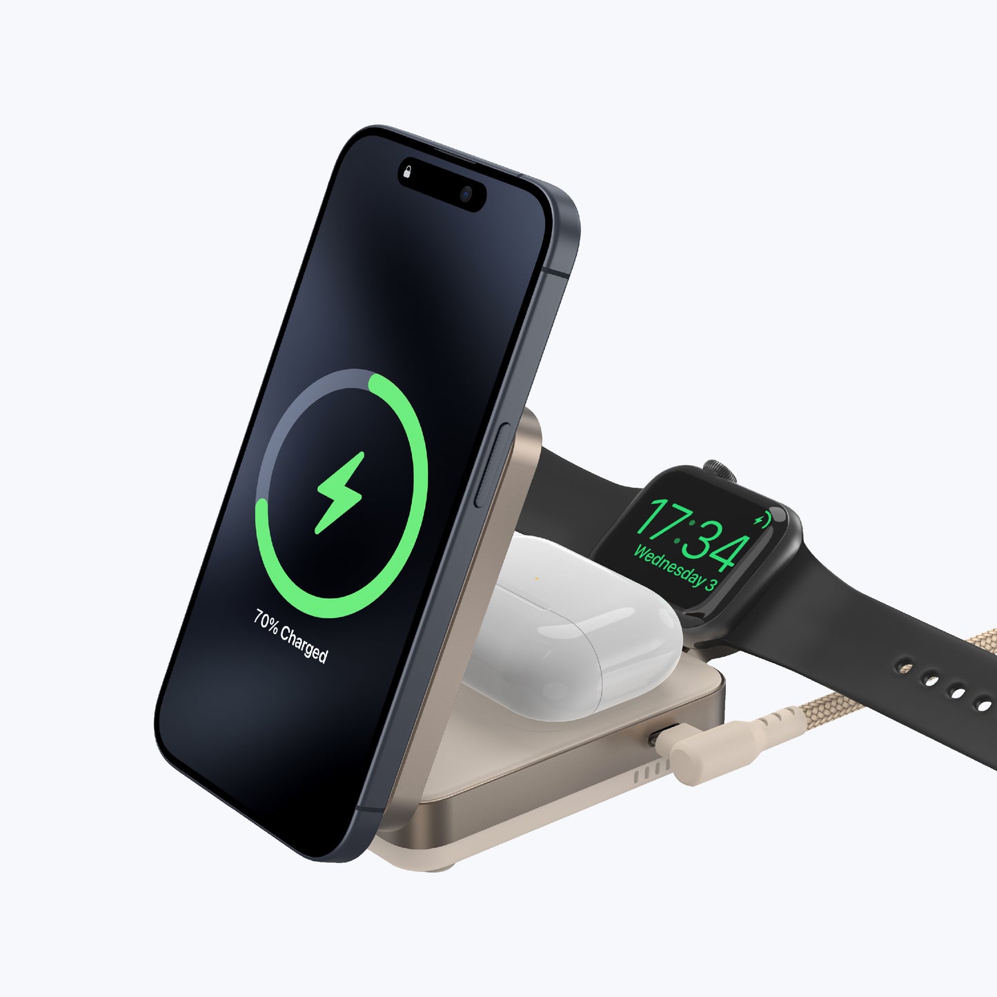 MagFold Trio Qi2 Certified 15W Foldable 3-in-1 Wireless Charger