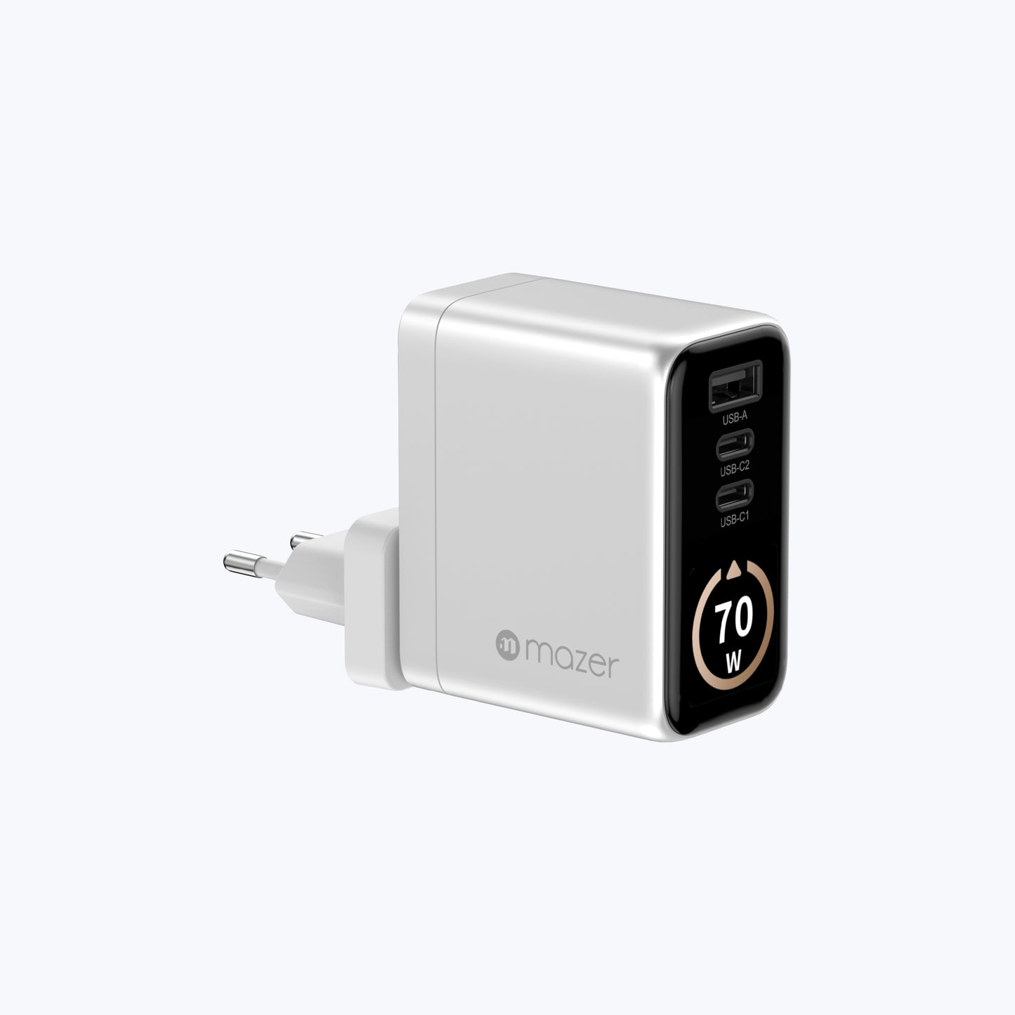 AiPrestigeGaN 70W Gan Wall Charger Ai Display with Travel Pins (3 Ports)