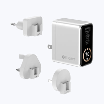 AiPrestigeGaN 70W Gan Wall Charger Ai Display with Travel Pins (3 Ports)