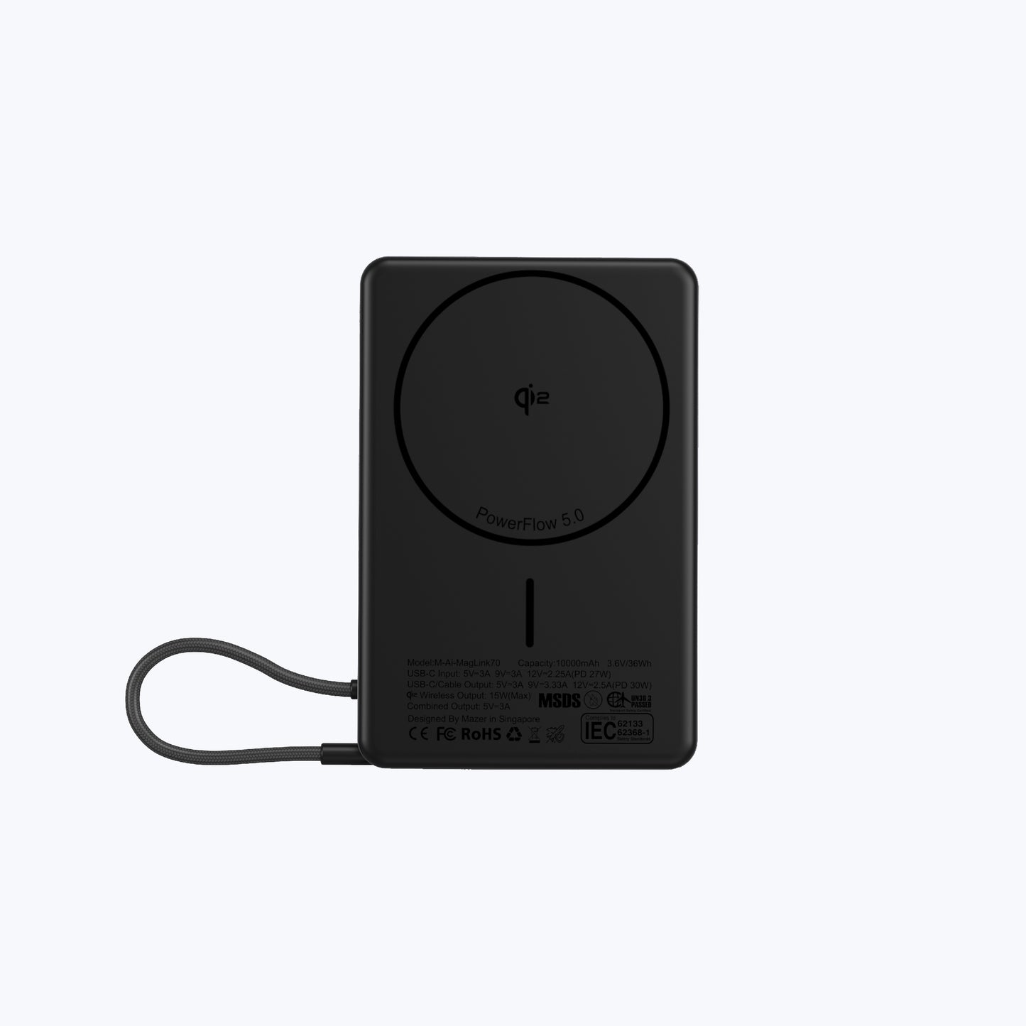MagLink70 10,000 mAh Qi2 Certified 15W Magnetic Wireless Power Bank with Built in USB-C Cable (CCC Certified)
