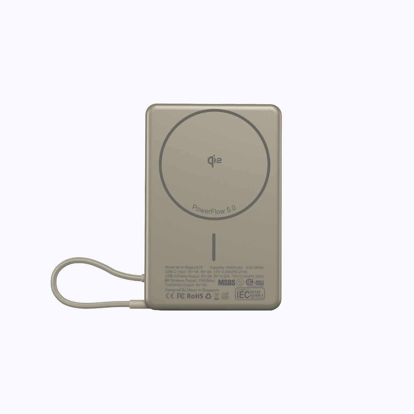 MagLink70 10,000 mAh Qi2 Certified 15W Magnetic Wireless Power Bank with Built in USB-C Cable (CCC Certified)