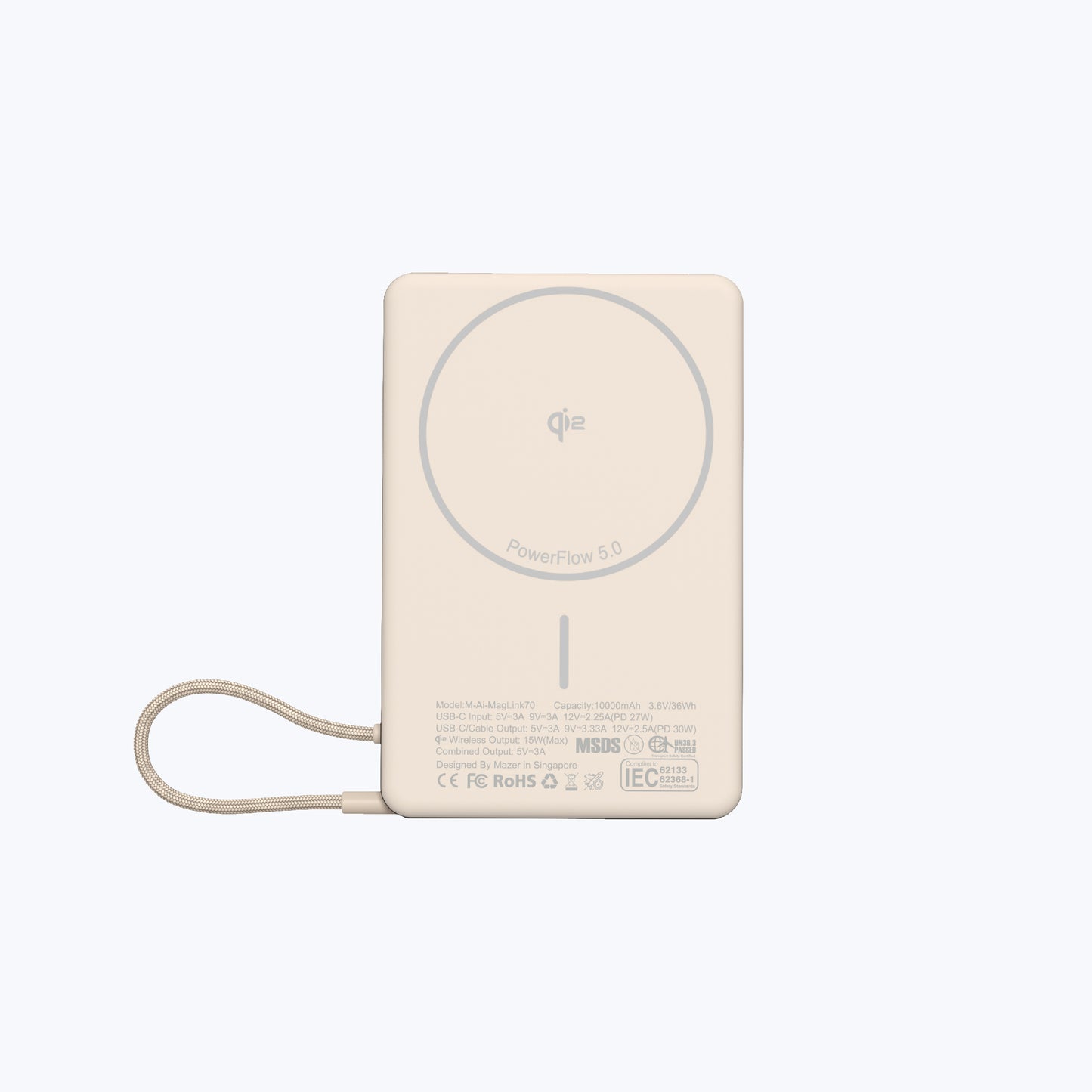 MagLink70 10,000 mAh Qi2 Certified 15W Magnetic Wireless Power Bank with Built in USB-C Cable (CCC Certified)