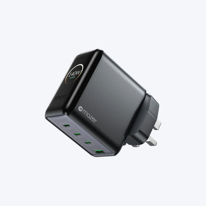 PrestigeGaN Ai 140W GaN Wall Charger Ai Display (4 Ports)