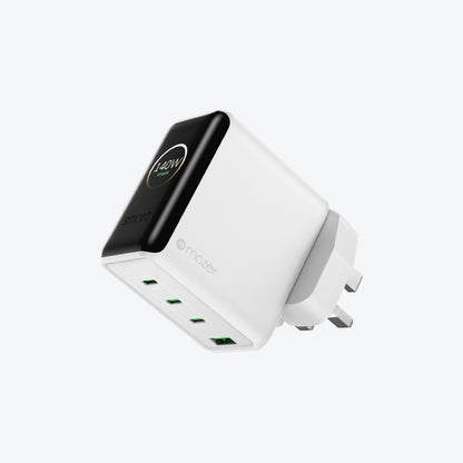 PrestigeGaN Ai 140W GaN Wall Charger Ai Display (4 Ports)