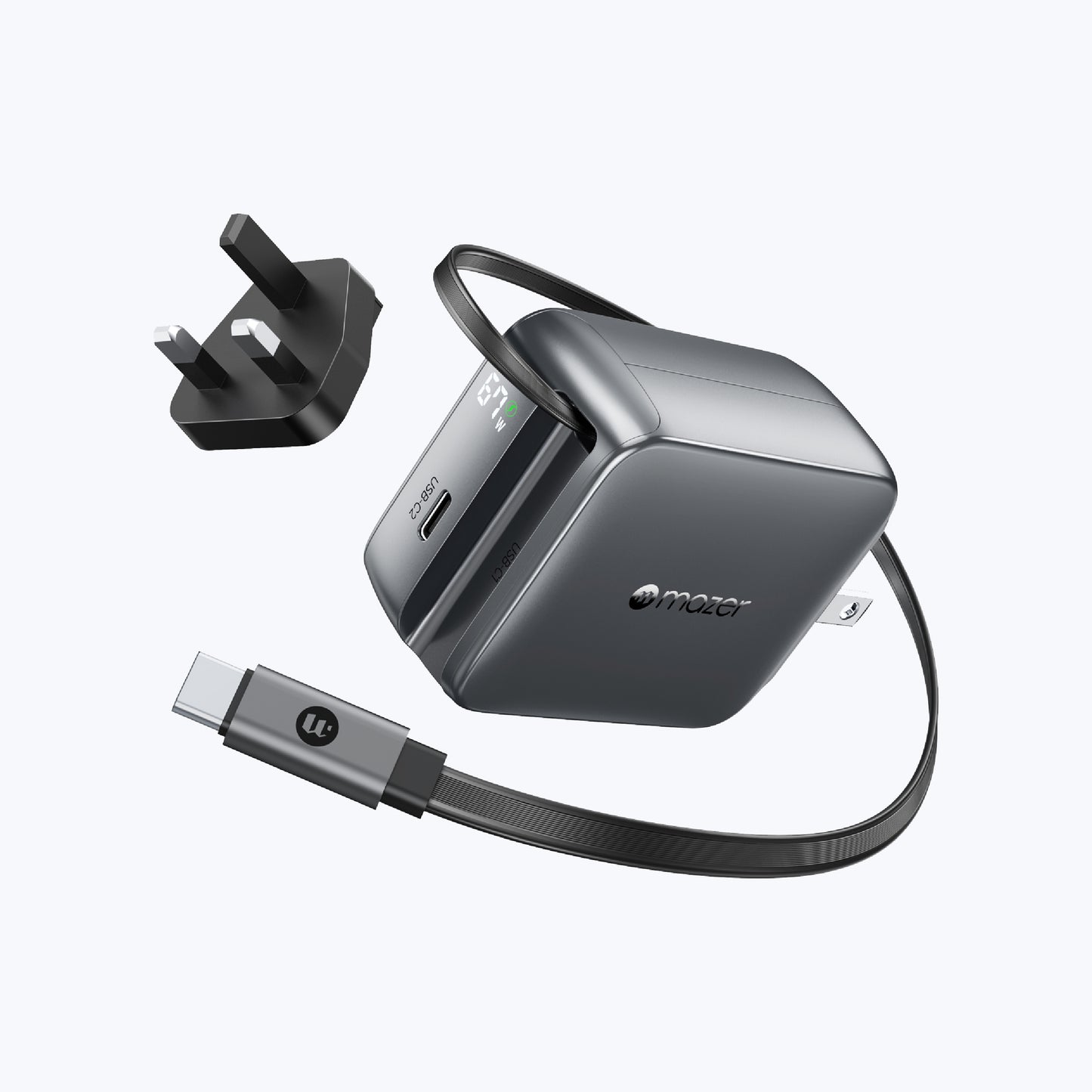 PrestigeGaN R 67W GaN Wall Charger with Retractable USB-C Cable