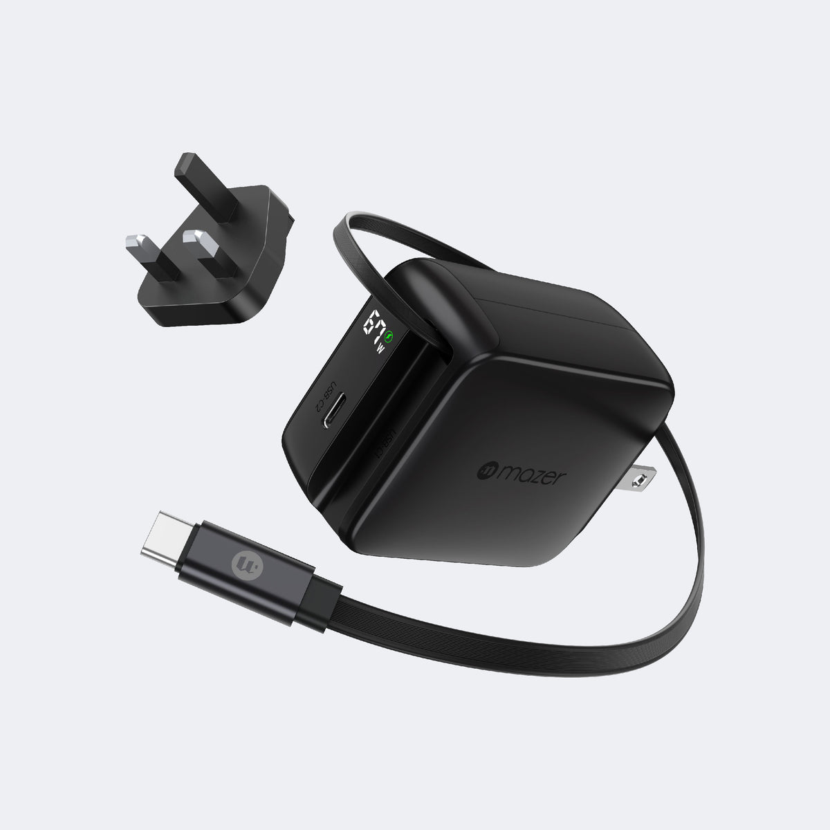 PrestigeGaN R 67W GaN Wall Charger with Retractable USB-C Cable