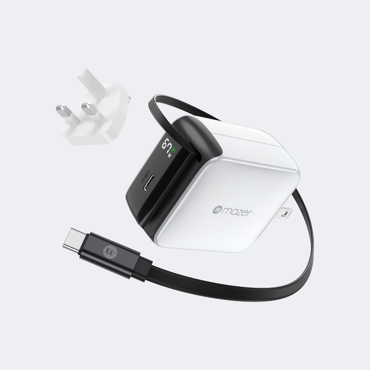 PrestigeGaN R 67W GaN Wall Charger with Retractable USB-C Cable
