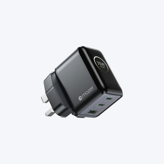 PrestigeGaN Ai 70W GaN Wall Charger Ai Display (3 Ports)