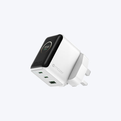 PrestigeGaN Ai 70W GaN Wall Charger Ai Display (3 Ports)
