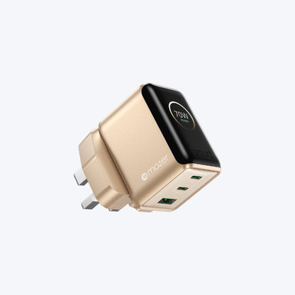 PrestigeGaN Ai 70W GaN Wall Charger Ai Display (3 Ports)