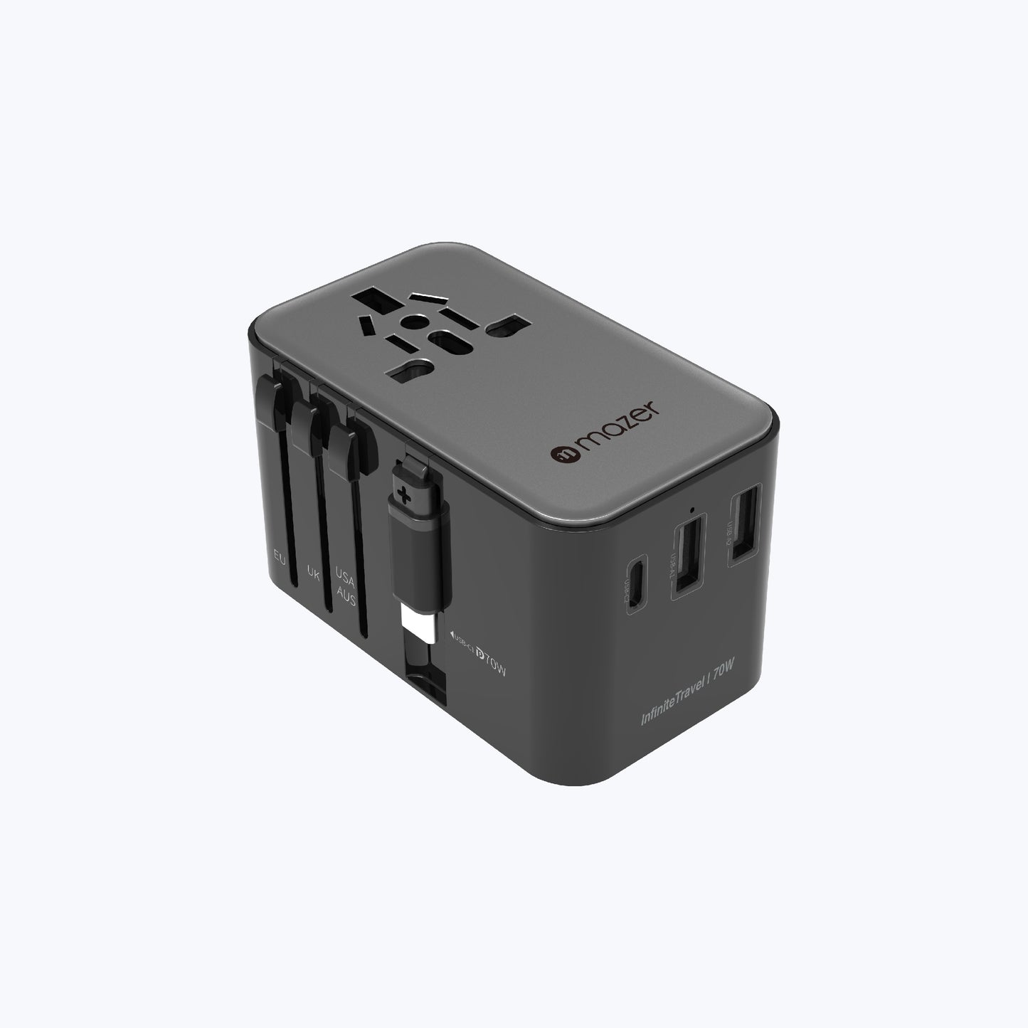 Infinite Travel PD70W Gan Universal Travel Charger With Built-in USB C Cable