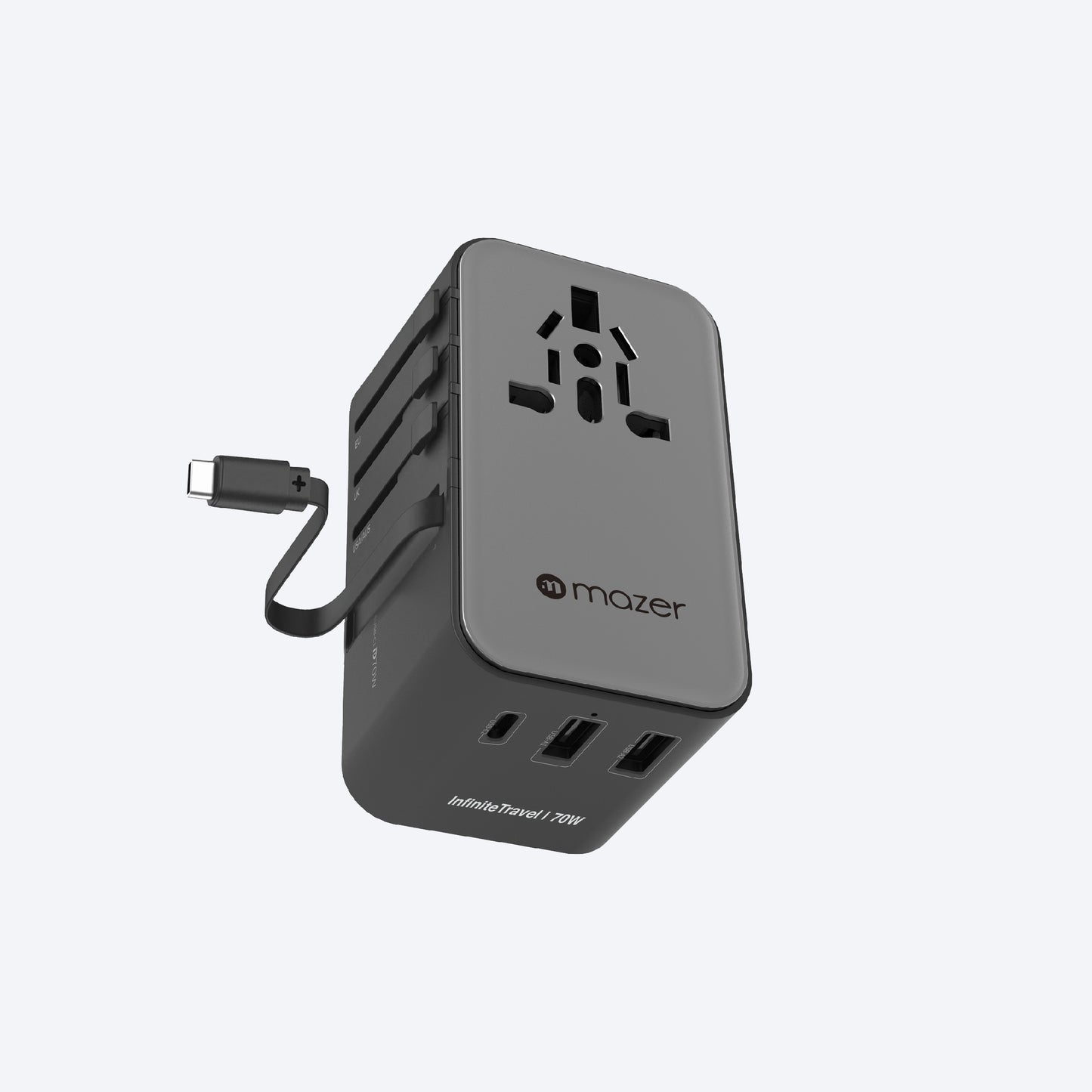 Infinite Travel PD70W Gan Universal Travel Charger With Built-in USB C Cable