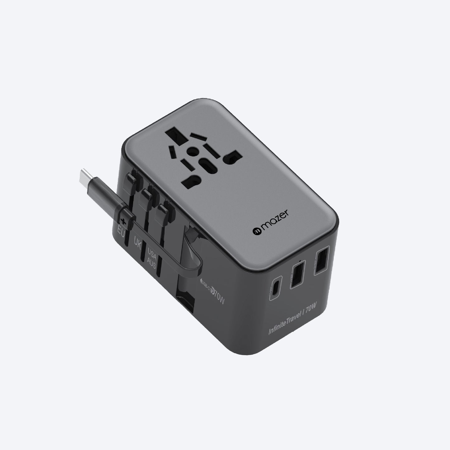 Infinite Travel PD70W Gan Universal Travel Charger With Built-in USB C Cable