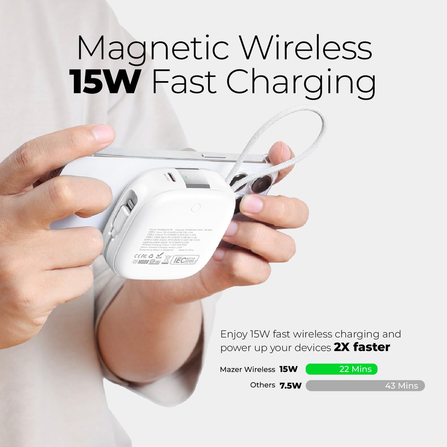 MagLink18i 10,000mAh Magnetic Wireless (Built-in USB-C+Lightning Cables) + Apple Watch Charging Power Bank