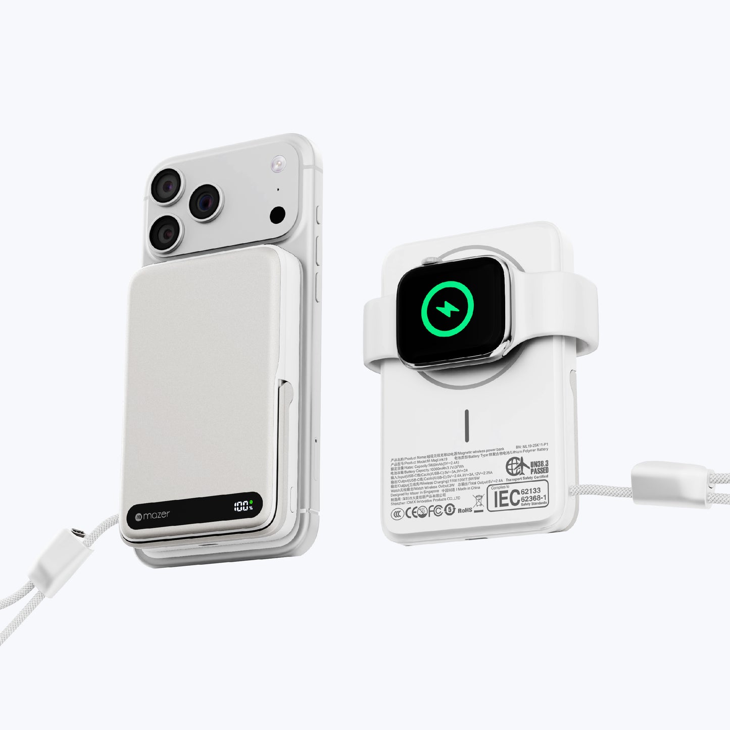 MagLink19 10,000mAh Magnetic Wireless (Built-in USB-C Cable) Apple Watch Charging Power Bank (CCC Certified)