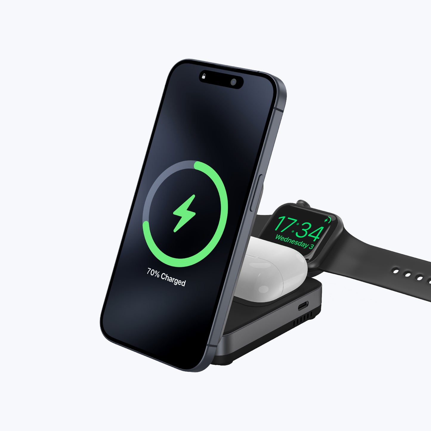 MagFold Trio Qi2 Certified 15W Foldable 3-in-1 Wireless Charger