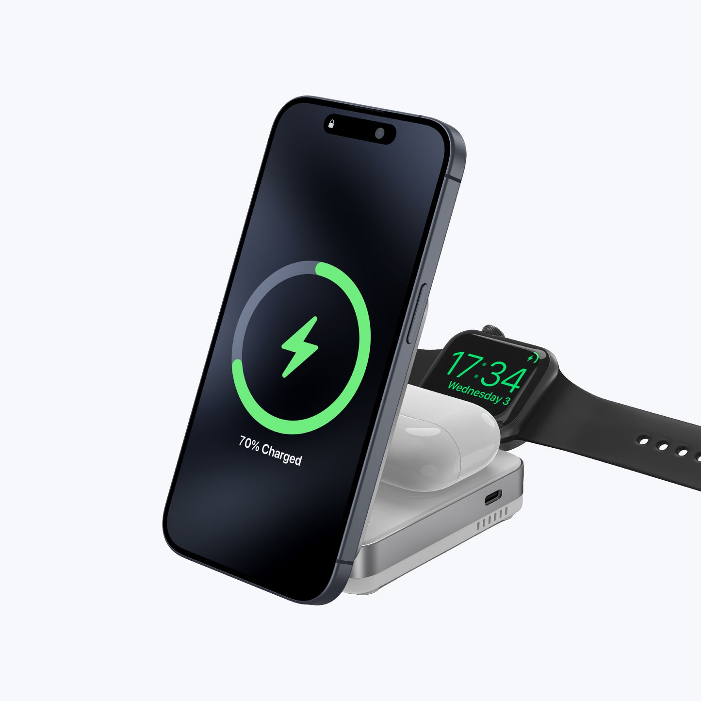 MagFold Trio Qi2 Certified 15W Foldable 3-in-1 Wireless Charger
